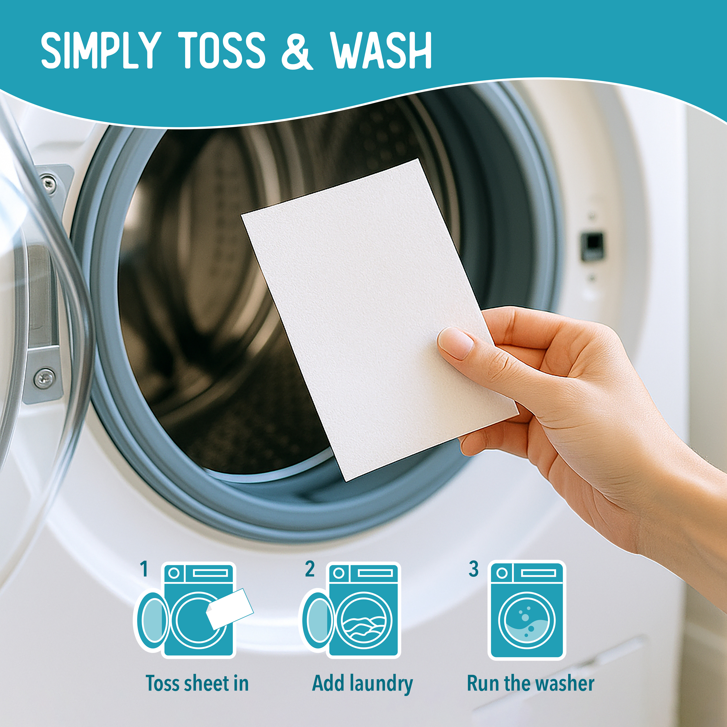 Simply toss one pre-measured laundry sheet into washing machine — 3 easy steps for commercial laundry